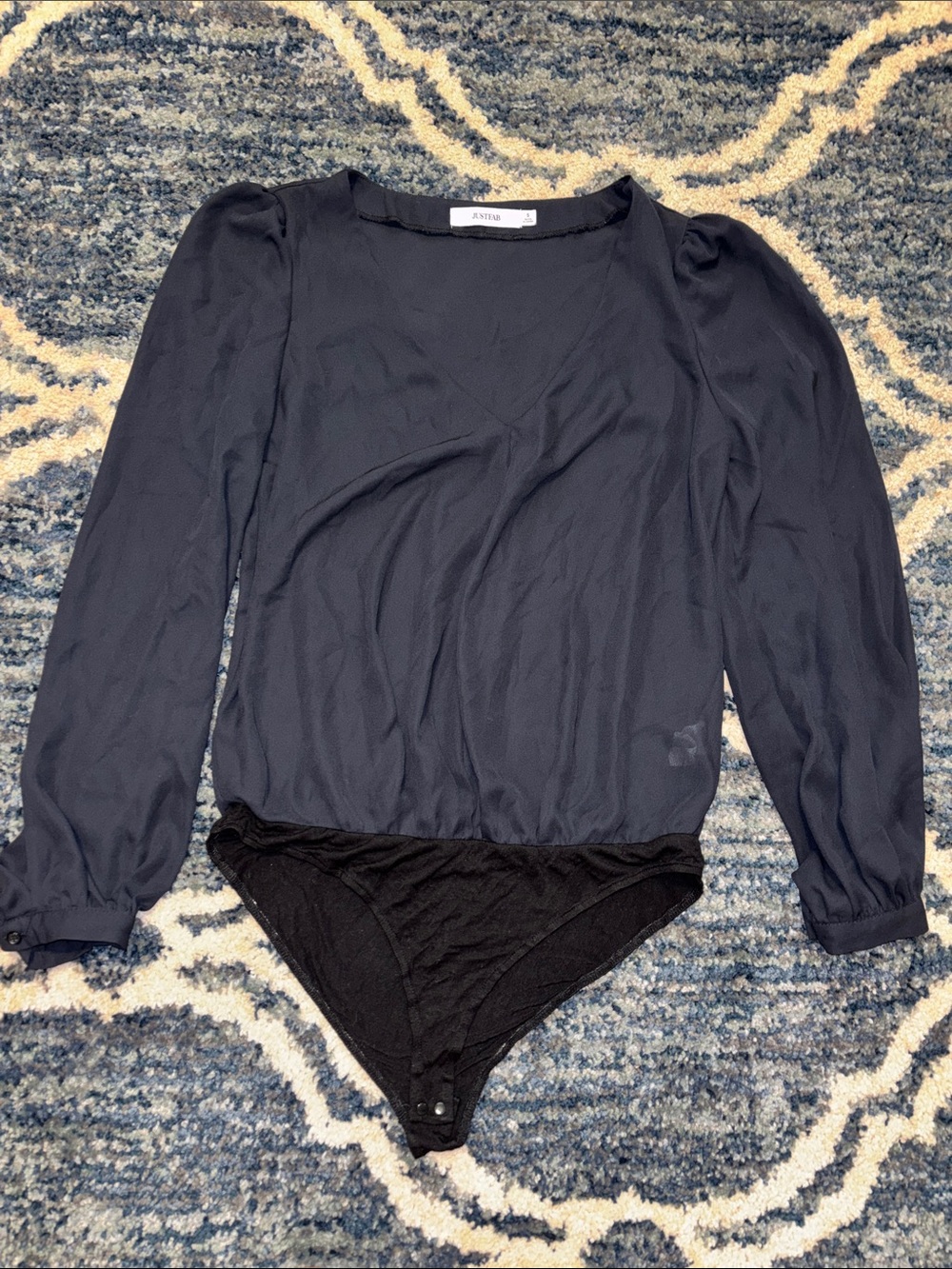 JustFab Sheer Black Blouse with Built in Bodysuit
